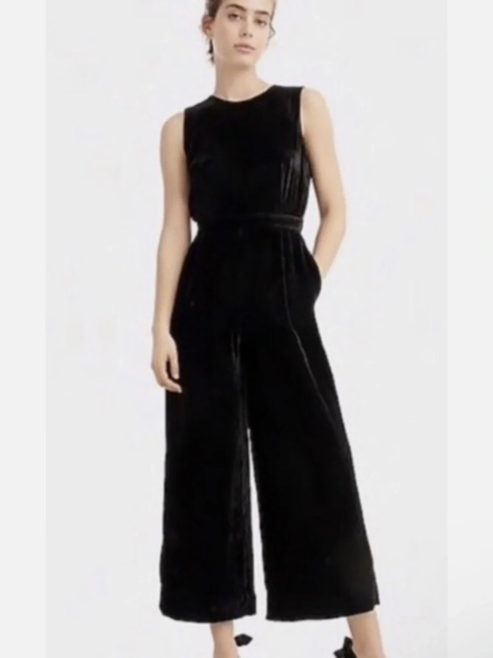 J.Crew Wrap Back Cropped Velvet Jumpsuit